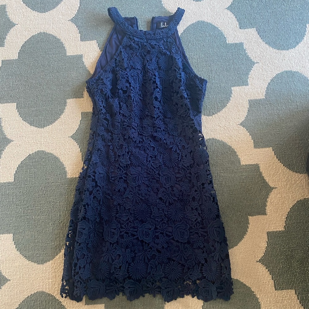 Lace Blue Halter Bodycon Mini Dress